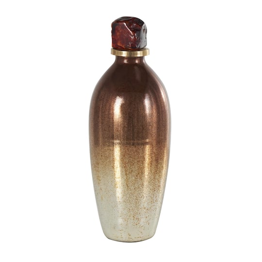 14" Gold, Beige & Copper Glass Speckled Ombre Decorative Jar with Textured Top Knob